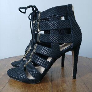 Vince Camuto Snake Embossed Laced Up Stiletto Heels